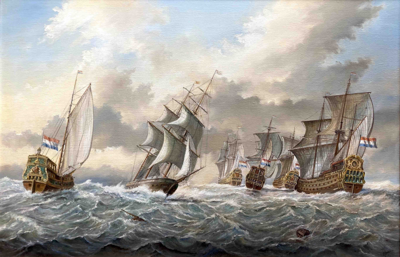 Zeegezicht met VOC schepen